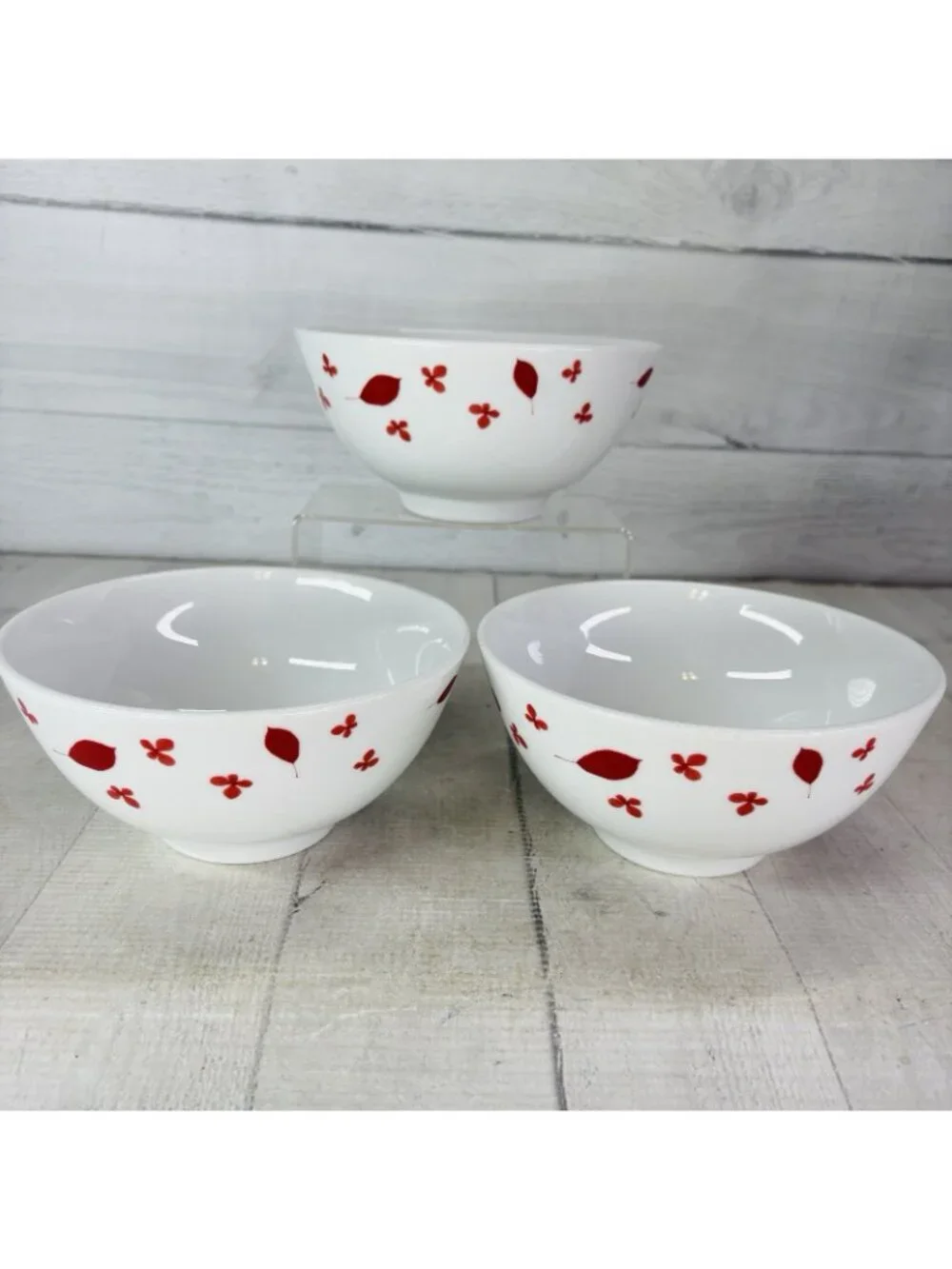 Home Target PRESSED PETALS Red Leaves Petal Porcelain Soup Cereal Bowls Set 3